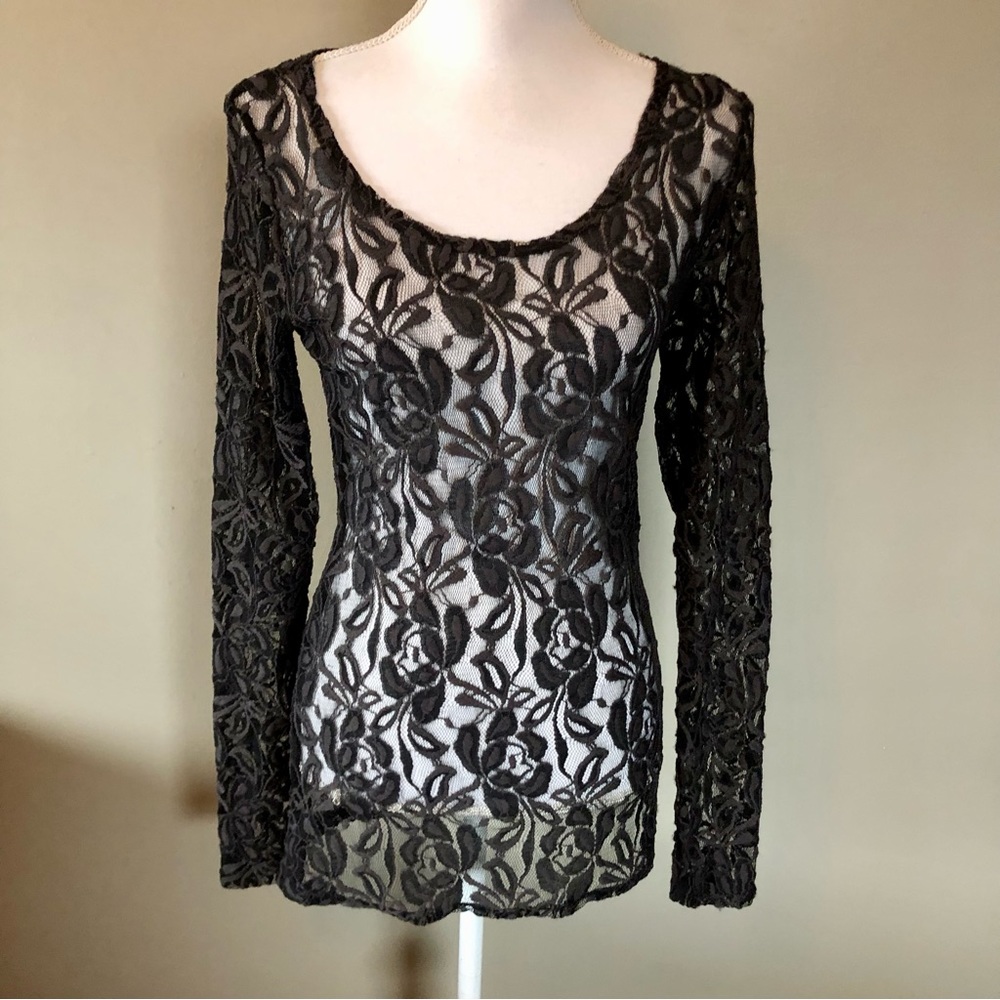Maurices Sheer Lace Blouse Womens M Used Black Gray